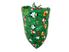 Green Christmas-themed bandana with festive designs on a white background