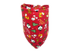Red bandana with Christmas-themed designs on a white background